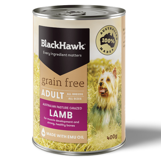 BLACK HAWK GRAIN FREE LAMB 400G (12PK)